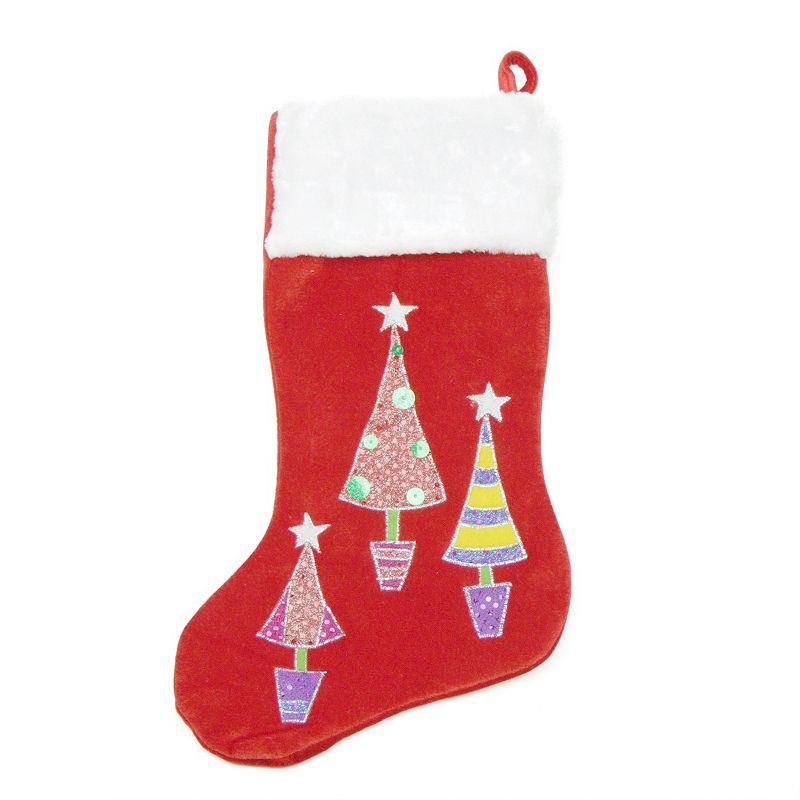 Northlight 20" Red and White Embroidered Velveteen Cuff Christmas Tree Stocking, 2 of 3