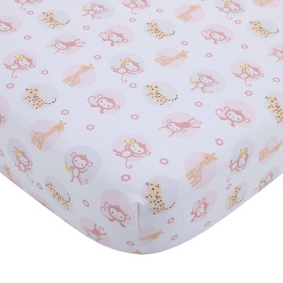 NoJo Sweet Jungle Friends Super Soft Fitted Crib Sheet - Pink