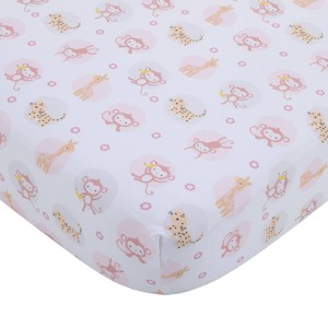 NoJo Sweet Jungle Friends Super Soft Fitted Crib Sheet - Pink - 1 of 4
