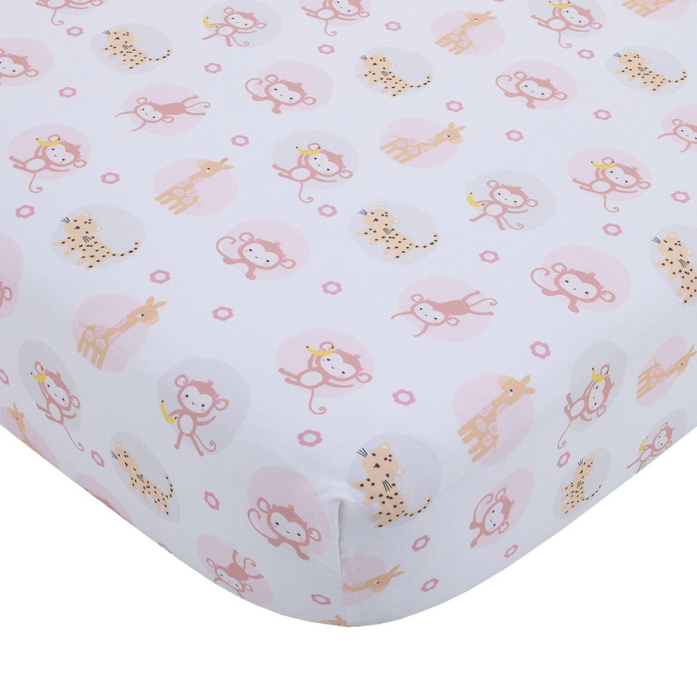 Photos - Bed Linen NoJo Sweet Jungle Friends Super Soft Fitted Crib Sheet - Pink