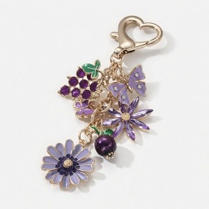 Alilang Floral Charm Keychain with Heart Clip Pendant Multi Shape