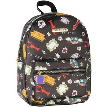 Friends TV Show Allover Toss Print Faux Saffiano Leather Mini Backpack Bag Black