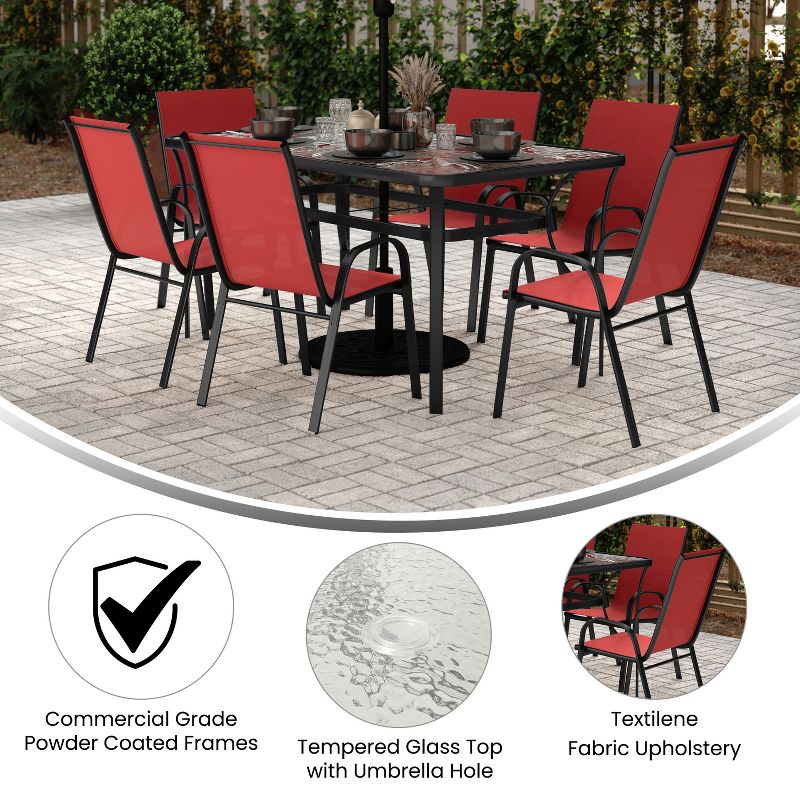 Flash Furniture Brazos 7 Piece Commercial Grade Patio Dining Set with Tempered Glass Patio Table and 6 Chairs with Flex Comfort Material Seats and Backs, 3 of 10