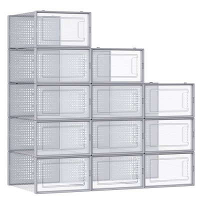 Mdesign Plastic Stackable Closet Shoe Storage Box, Side Opening, 12 Pack,  Clear : Target