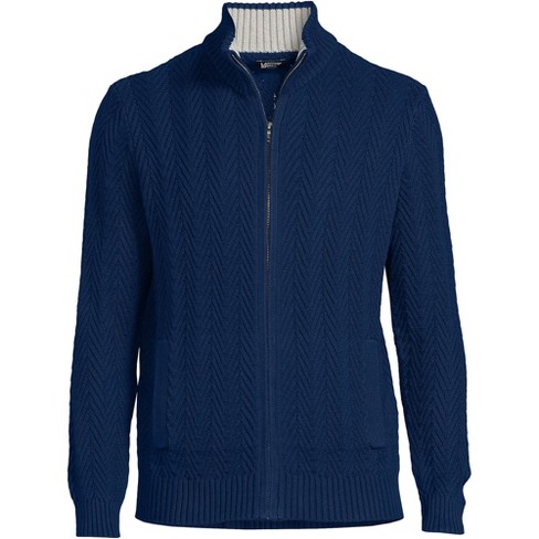 Lands' End Men's Cotton Drifter Zip Cardigan - Medium - Deep Sea Navy