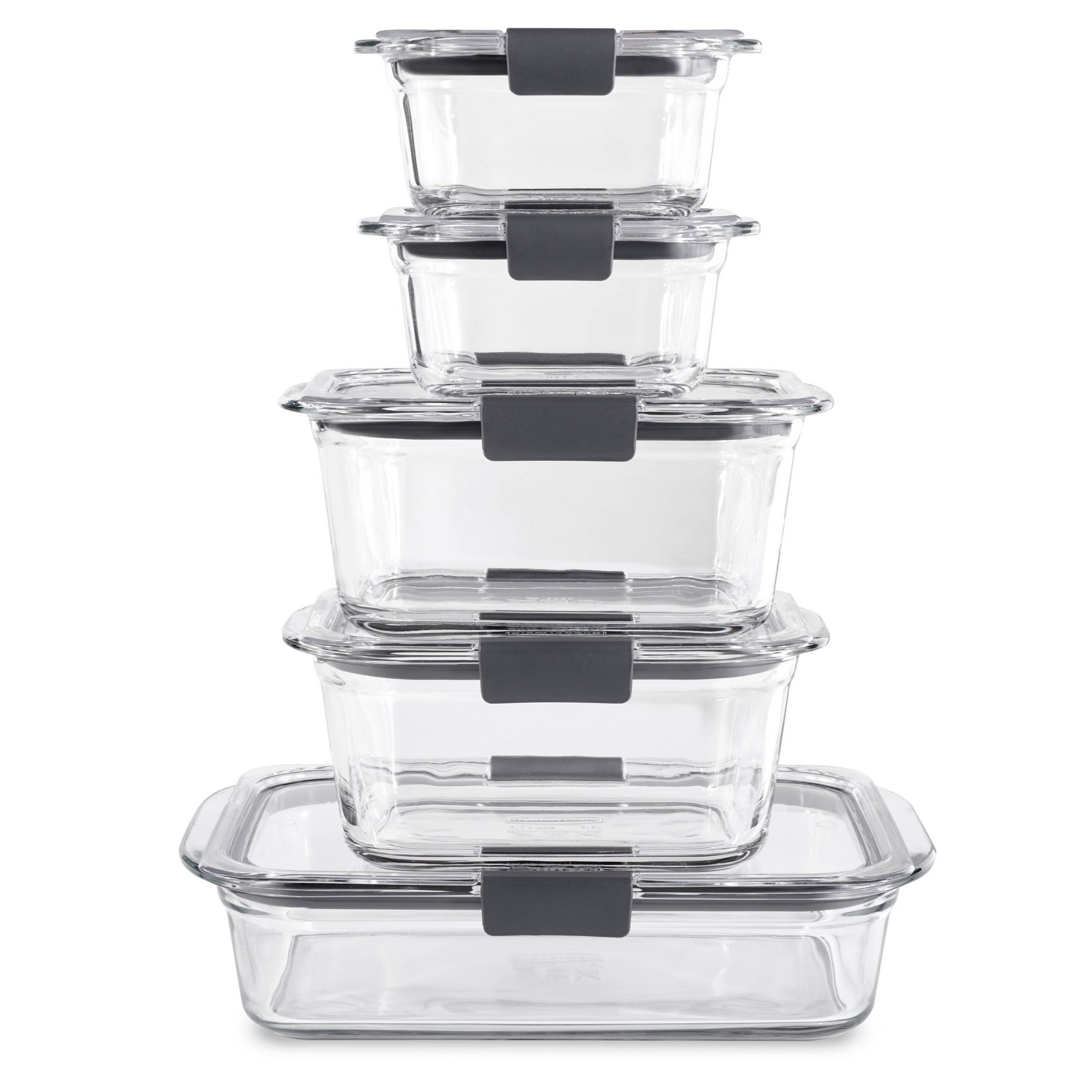 Rubbermaid 10pc Brilliance Glass Food Storage Set: Glass Containers with Lids, Oven & Microwave Safe, Dishwasher Safe