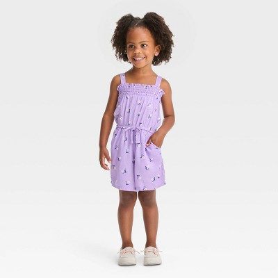 Image of Toddler Girls' Floral Woven Romper - Cat & Jack™ Purple 2T