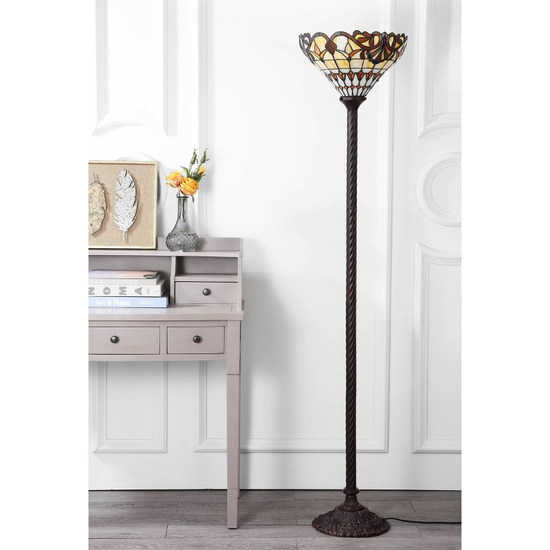 70&#34; Davis Tiffany Style Torchiere Floor Lamp (Includes LED Light Bulb) Bronze - JONATHAN Y, 4 of 6