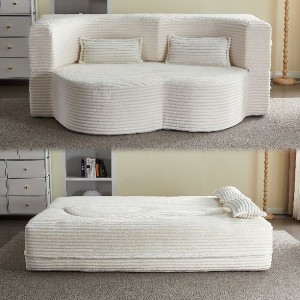 Kumasinova Modern Teddy Fabric Foam-Filled Floor Sofa with 2 Pillows, Convertible Sleeper Sofa Bed, 15" Full Size Folding Mattress for Living Room - 1 of 4