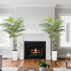 5FT Artificial Palm Tree Indoor Outdoor - Realistic Fake Tree with 13 Fronds & Weighted Planter, Tropical Decor for Home, Office, Party, UV Resistant - 1 of 4
