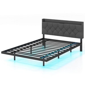 Infans Full Size Floating Bed Frame with LED Lights Adjustable Upholstered Headboard - 1 of 4