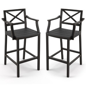 Outdoor Bar Stools Set of 2, 26 Inch All Weather HDPS Patio Counter Height Barstools with Back & Footrest, Aluminum Bar Stool Chairs - 1 of 4