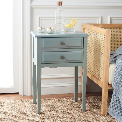 Charming Transitional Blue Wood End Table with Dual Storage Drawers