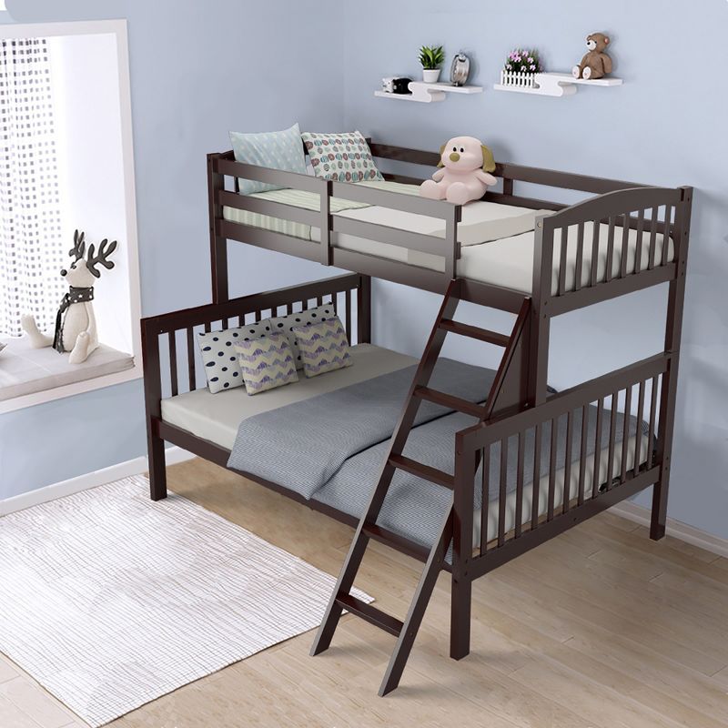 Costway Twin over Full Bunk Bed Rubber Wood Convertible with Ladder Guardrail, 1 of 11