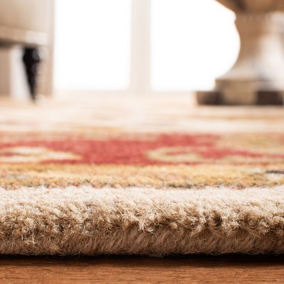 Ivory and Red Round Hand-Tufted Wool Area Rug, 3'6"