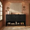 Merax 4-Door Geometric Sideboard with Dual Hooks, Adjustable Shelves, and Open Bottom Display - 2 of 4