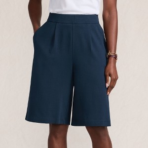 Lands' End Women's Knit High Rise Pleated 12" Bermuda Shorts - 1 of 4