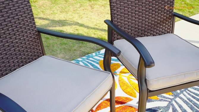 2pk Outdoor Steel Dining Chairs with Fan-Shaped Back &#38; Cushions Beige - Captiva Designs, 2 of 12, play video