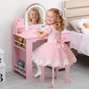 Kids Vanity with Lighted Mirror & Stool, Little Girls Vanity with Adjustable LED Light - 2 of 4