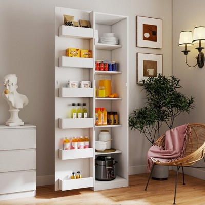 MOEPISY Kitchen Pantry Cabinet, White Freestanding Buffet Cupboards Sideboard with Doors & Shelves
