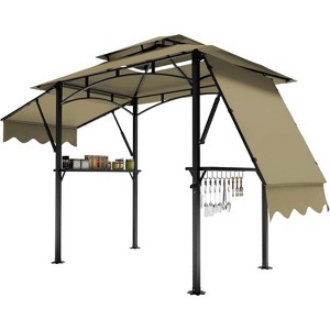 8x5ft Grill Gazebo Canopy w/LED Lights, 2 Shade Panels, Bottle Opener & Hooks – BBQ Shelter for Backyard, Patio, Garden - 1 of 4