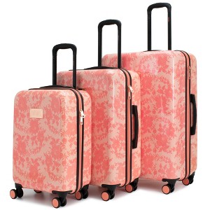 Badgley Mischka Pink Lace Expandable Hardside Checked 3pc Luggage Set - pink - 1 of 4