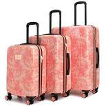 Badgley Mischka Pink Lace Expandable Hardside Checked 3pc Luggage Set - pink