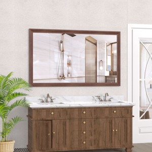 NicBex Walnut/Black Bathroom Mirror,Rectangle Wall Mirrors for Bathroom,Living Room,Bedroom,Vanity Mirror with Aluminum Frame,Horizontal/Vertical - 1 of 4