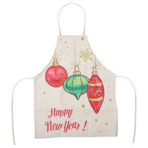 Unique Bargains Christmas Aprons Linen Beige White Red 21.65"x26.77" 1 Pcs - 1 of 4