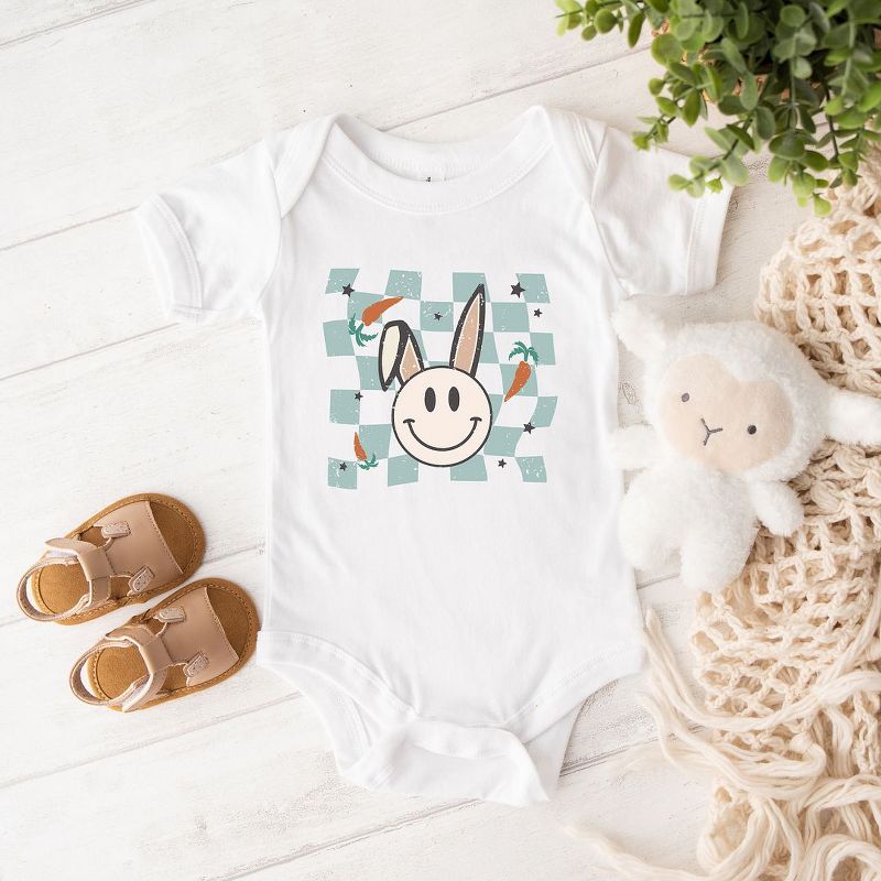 The Juniper Shop Checkered Smiley Easter Bunny Baby Bodysuit, 2 of 3