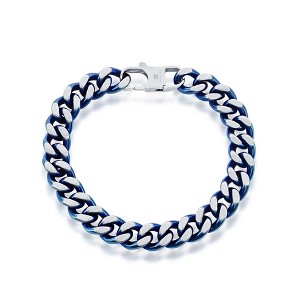Metallo Stainless Steel 10.5mm Cuban Chain Bracelet - Brushed & Blue IP Plated - Blue - 8.5 Inch - 1 of 4