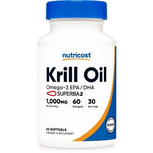 Nutricost Krill Oil 1000mg, 60 Softgels - Omega-3 EPA-DHA Krill Oil Supplement, With Superbakrill - 1 of 4