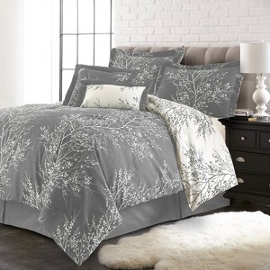 FIONECA Foliage Patterned Reversible Comforter Set Coordinating Shams Machine Washable Natural Elegance Bedding For Bedrooms - 1 of 4