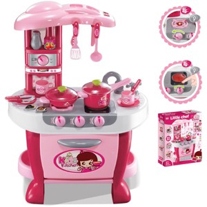 JuzToys Deluxe Kids Pretend Play Kitchen Set – Realistic Pretend Kitchen Appliances Playset with Sound & Light, Cooking Set for Play Food Toys – Pink - 1 of 4