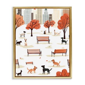 Stupell Industries Autumn City Park Dogs Black Framed Floater Canvas Wall Art - 1 of 4
