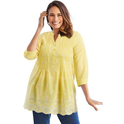 Woman Within Plus Size Embroidered Pintuck Tunic