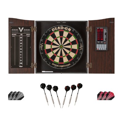 Viper Dead-On Dartboard with Vault Deluxe Cabinet, Darts, and Spare Flights
