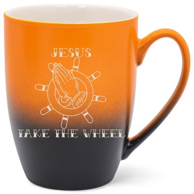 100 North Nautical Praying Hands 10 Ounce Orange and Black Two Toned Ombre, Comfortably Fits Your Hands, Ceramic Tea Coffee Cup Mug, Jesus Take The