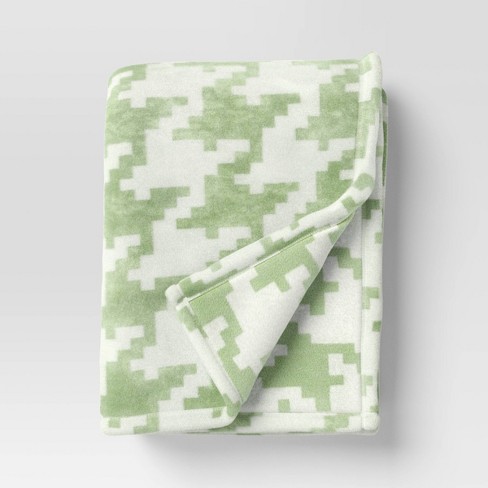 Houndstooth Printed Plush Throw Blanket Light Green - Room Essentials™ - image 1 of 4