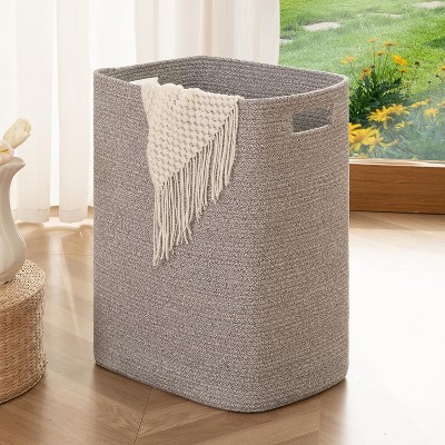 Laundry Hamper, Rectangle Cotton Laundry Basket with Handles, Large Blanket Basket