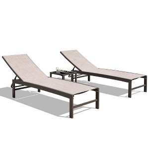 Pellebant Outdoor Aluminum Mesh Chaise Lounge Chairs and Side Table, Sun Lounger with Adjustable Backrest - 1 of 4