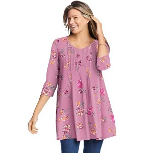 Woman Within Women's Plus Size V-Neck Pintucked Tunic - 1 of 4