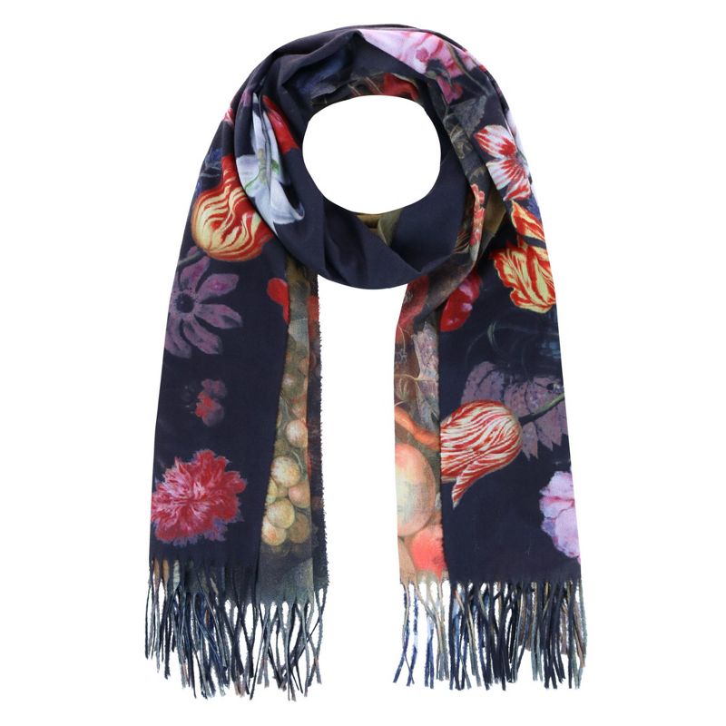 The Magic Scarf Company Women's Reversible Sueded Floral Art Print Button Shawl, 5 of 7