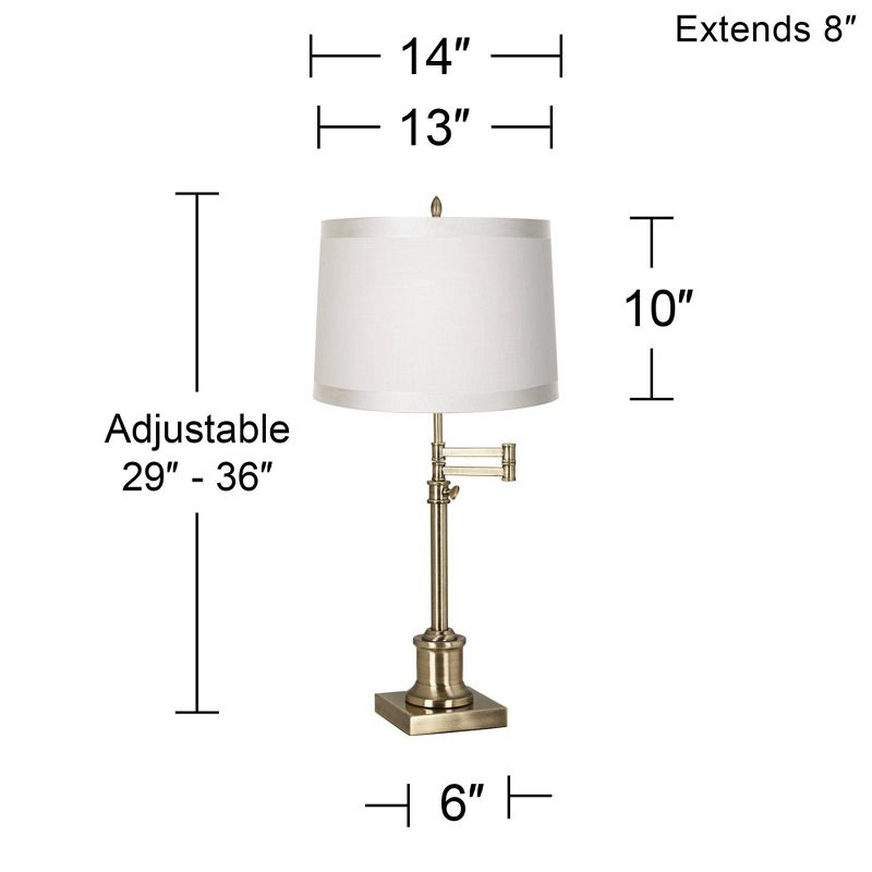 360 Lighting Traditional Swing Arm Desk Table Lamp Adjustable Height 36" Tall Antique Brass Off White Fabric Drum Shade Living Room Bedroom, 5 of 6