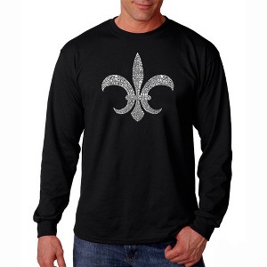 LA Pop Art Men's Word Art Long Sleeve T-shirt - FLEUR DE LIS - POPULAR LOUISIANA CITIES - 1 of 4
