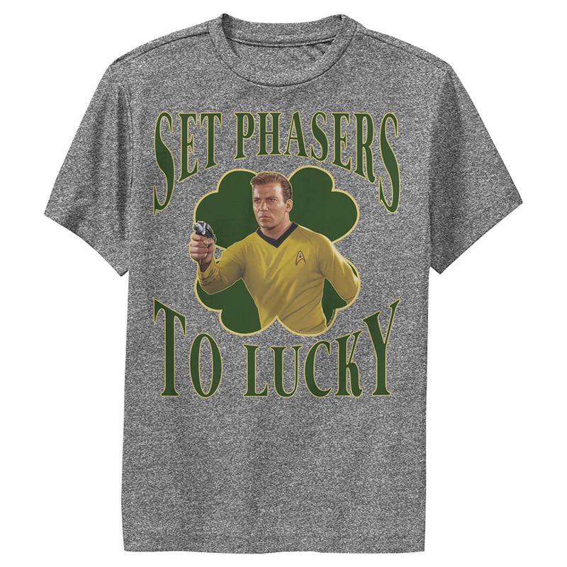 Boy's Star Trek: The Original Series St. Patrick's Day Captain Kirk Set Phasers to Lucky Performance Tee, 1 of 5
