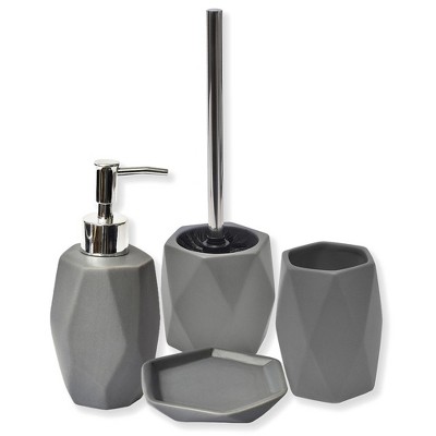 Evideco French Home Goods Diamond Bathroom Accessory Set – 4 Pieces Includes Soap Dispenser, Tumbler, Soap Dish, and Toilet Brush Holder –