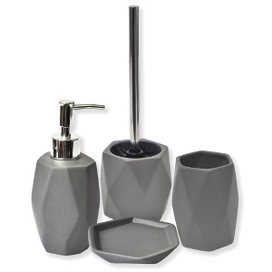 Evideco French Home Goods Diamond Bathroom Accessory Set – 4 Pieces Includes Soap Dispenser, Tumbler, Soap Dish, and Toilet Brush Holder – - 1 of 4