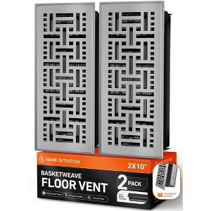 Home Intuition Basketweave Floor Vent Covers 2X12 Inch with Mesh Cover Trap Heat and Air Walkable Metal Floor Vent for HVAC Duct, Light Grey - 1 of 4