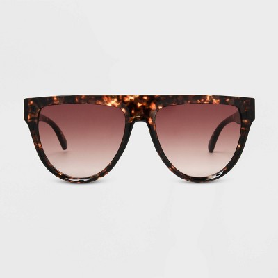 Women&#39;s Shiny Plastic Shield Sunglasses with Gradient Lens - Universal Thread&#8482; Brown/Tortoise Print